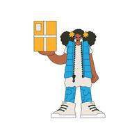 Delightful girl is holding a box. The essence of delivering packages and freight. vector