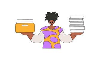 A well-dressed man holds stacks of documents in his hands. vector