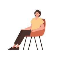 The guy is sitting in a chair. Character with a modern style. vector