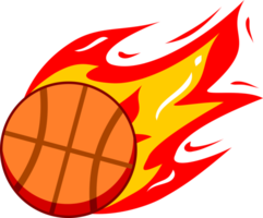 Orange basketball sport flying with burning fire png