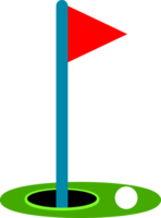 Red flag golf sport hole in field grass icon png