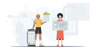 The concept of food delivery to the house. Vector illustration. Cartoon style.