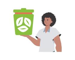 The guy is depicted to the waist and holds an urn in his hands. The concept of recycling and zero waste. Isolated on white background. Vector illustration Flat trendy style.