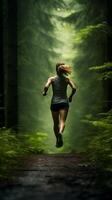 Forest Sprint - Capturing the Runner's Willpower Amidst Nature AI Generative photo