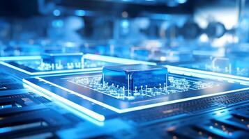 Clean-room environment in a microchip production under blue light photo