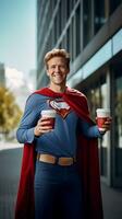 Coffee, Cityscape, Costume - The Casual Morning of an Off-Duty Hero AI Generative photo