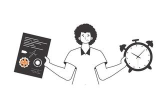 The boy helps teaches English. The concept of learning a foreign language. Lineart modern style. Isolated, illustration. vector