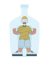 A man is a hostage inside a bottle. Alcohol addiction. vector