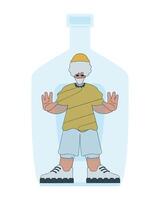 A man is a hostage inside a bottle. Alcohol addiction. vector