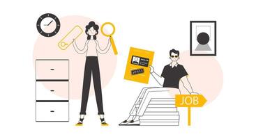 The concept of finding employees. Minimalistic linear style. Vector illustration.