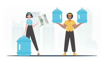 Water Delivery Team. Modern trendy style. Vector. vector