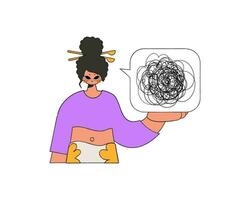 The woman shows that his thoughts are confused. A person with mental problems. vector