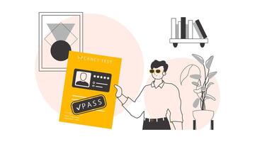The man passed the job test. Linear trendy style. illustration. vector