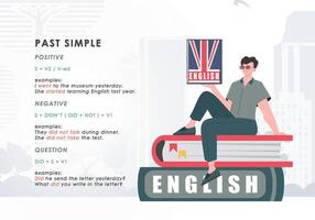 Past simple. Rule for the study of tenses in English. The concept of learning English. Trend character flat style. illustration. vector