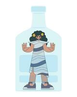 The girl is inside the bottle. Alcoholism and addiction. vector