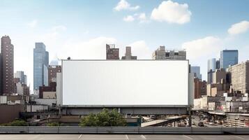 Blank billboard frame nestled amidst a bustling urban landscape, open canvas for creativity photo