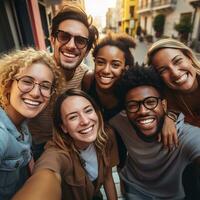 auténtico momentos con diverso antecedentes capturar genuino sonrisas y no planificado reacciones ai generativo foto