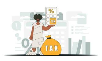 Gorgeous woman holding a calculator in her hand Illustration demonstrating the importance of paying taxes for the development of the economy. vector