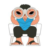 A young man holds in his hands and looks through binoculars. HR theme. vector