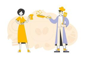 Chef and barista. Trendy linear style. Vector illustration.