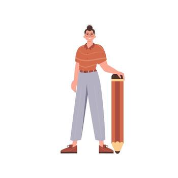 el chico es participación un lápiz. moderno de moda estilo. vector