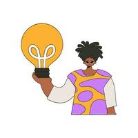 An elegant man is holding a light bulb. Idea theme. vector
