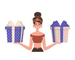 The girl is holding a gift box in her hands. Modern style. Vector. vector