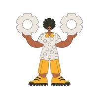 Presentable man holding gears. Idea theme. vector