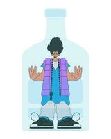 The man is inside the bottle. Dependence on alcohol. vector