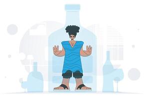 The concept of alcohol addiction. The guy is a hostage inside the bottle. vector