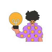 An elegant guy holds a light bulb in his hands. Idea theme. vector