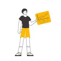 The guy holds the IOT logo in his hands. Linear style. Isolated on white background. illustration. vector