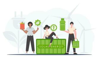 Concept of green world and ecology. People who care about the environment. Flat style. Vector illustration.