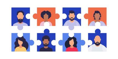 People in a puzzle collage. Flat style. Vetkaran illustration. vector