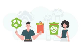 concepto de verde mundo y ecología. eko es un equipo de personas quien cuidado acerca de el ambiente. Moda tendencia vector ilustración.