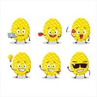 Yellow easter egg cartoon character with various types of business emoticons vector