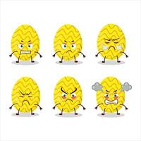 amarillo Pascua de Resurrección huevo dibujos animados personaje con varios enojado expresiones vector