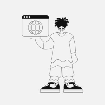 un encantador hombre es participación un navegador ventana. lineal estilo personaje. vector