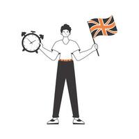 The boy helps teaches English. The concept of learning a foreign language. Lineart style. Isolated, illustration. vector