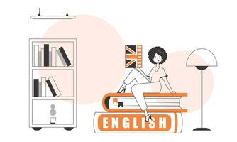 Girl English teacher. The concept of learning a foreign language. Linear trendy style. vector
