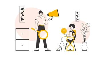 HR team. The concept of finding employees. Minimalistic linear style. Vector illustration.