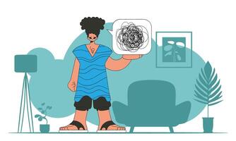 Man with depression. The man shows that he has a mess in his head. vector