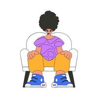 The guy is sitting in a chair. Character Trendy retro style. vector