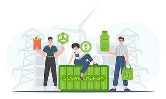 The concept of ecology and care for the environment. ECO team. Cartoon trendy style. Vector illustration.