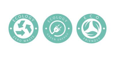 A set of logos on the theme of recycling, ecology and zero pollution. Isolated on white background. Vector illustration.