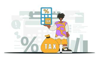 Gorgeous man holding a calculator in his hand Illustration demonstrating the importance of paying taxes for the development of the economy. vector