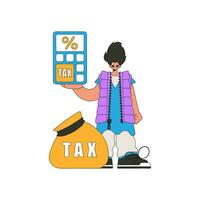 Modern man with a percentage. The topic of paying taxes. vector