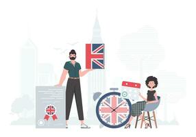 The concept of teaching English. English language team. trendy style. Vector illustration.