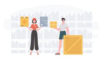 Ready made poster on the theme of delivery. Delivery team. Trendy flat style. . vector