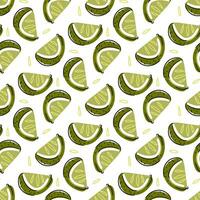 Fruit pattern of lime slices highlighted on a white background. View from above. Vector flat illustration of symmetrically decomposed pieces of green citrus. Printing for packaging
